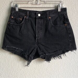 Levi’s 501 Jean Shorts Black Wash Button Fly 29 Cutoff Distressed